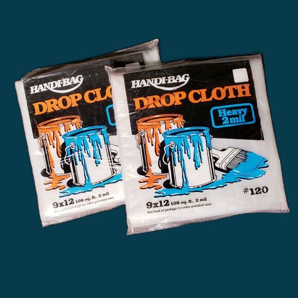 2 Pack Lot! Handi Bag Heavy .2 MIL Plastic Drop Cloths - 108 SQ FT Ea. - 9' x 12 - Picture 1 of 4